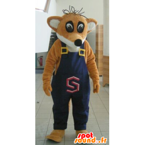 Orange og hvid rævmaskot i overall - Spotsound maskot kostume