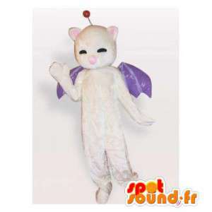 Mascotte d'ours blanc avec des ailes violettes - MASFR006387 - Mascotte d'ours