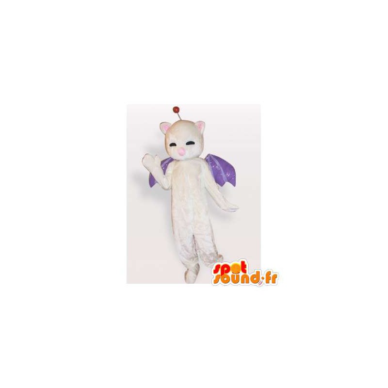 Mascotte d'ours blanc avec des ailes violettes - MASFR006387 - Mascotte d'ours