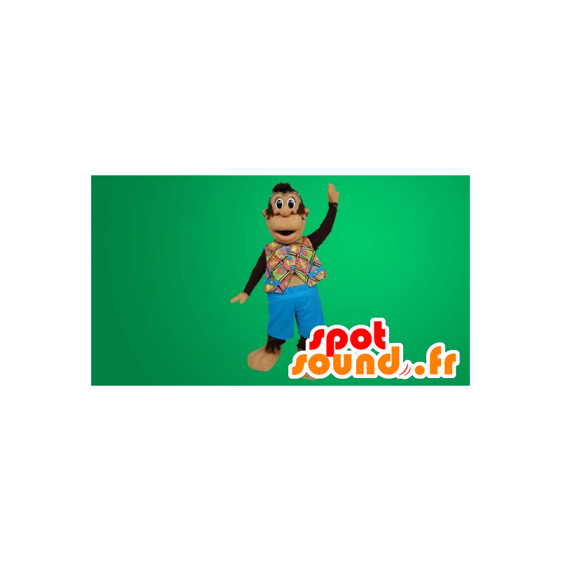 Mascotte de mignon petit singe avec sa chemise hawaïenne - MASFR20071 - Mascottes Singe Mascotte de mignon petit singe avec sa chemise hawaïenne - MASFR20071 - Mascottes Singe