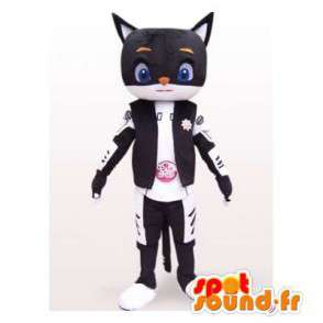 Roupa mascote motociclista gato preto e branco - MASFR006388 - Mascotes gato