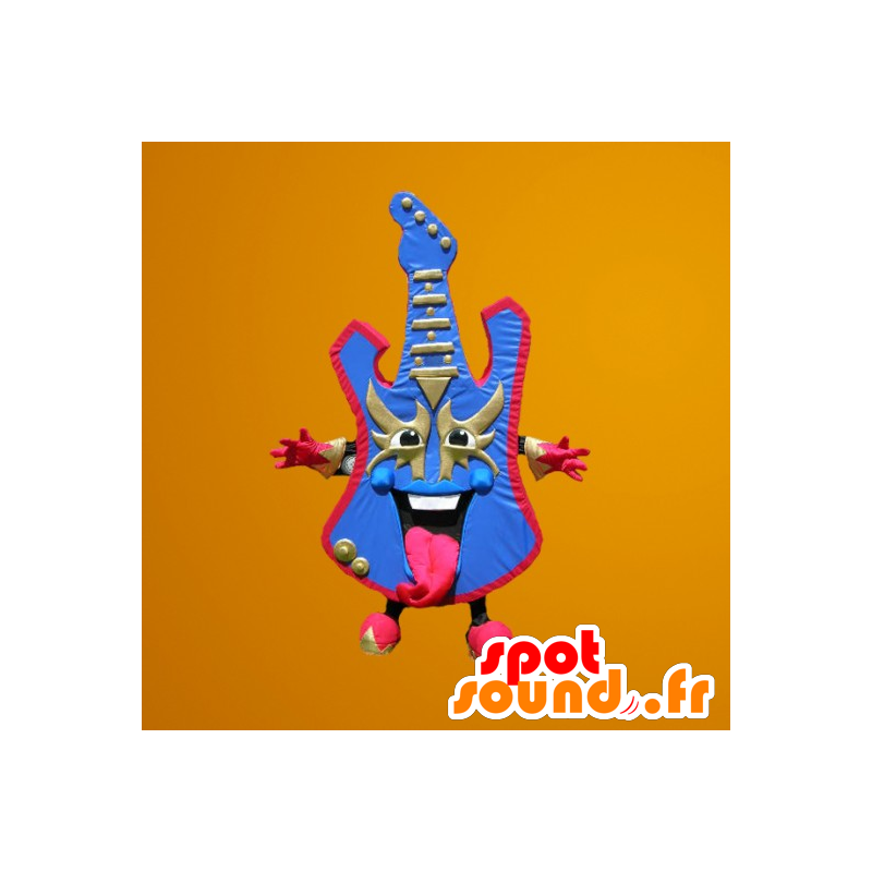 Gekleurde elektrische gitaar mascotte in blauw en roze - MASFR20078 - mascottes objecten Gekleurde elektrische gitaar mascotte in blauw en roze - MASFR20078 - mascottes objecten