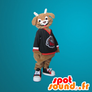 Brun och vit kaninmaskot som ler - Spotsound maskot