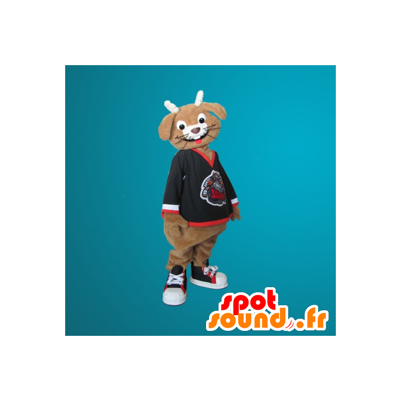 Brun och vit kaninmaskot som ler - Spotsound maskot Brun och vit kaninmaskot som ler - Spotsound maskot