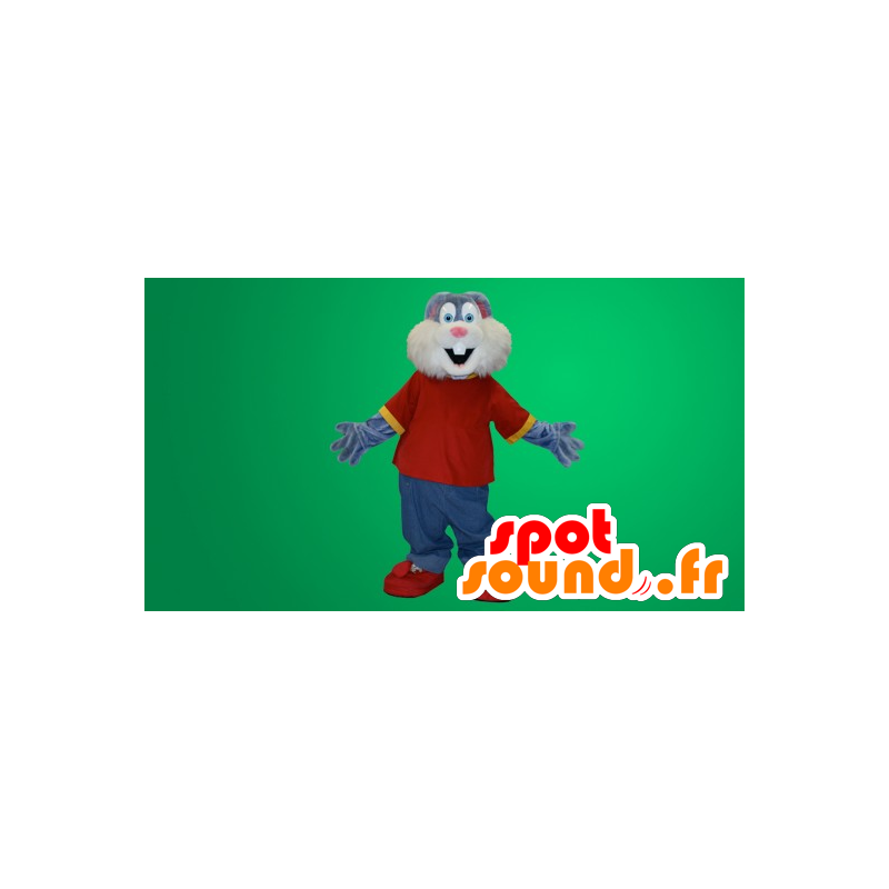 Grå och vit kaninmaskot - Spotsound maskot Grå och vit kaninmaskot - Spotsound maskot
