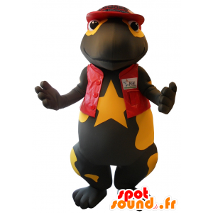 Mascot ganske svart og gul salamander kledd i rødt - MASFR20107 - Maskoter av havet