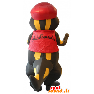 Mascot mooie zwarte en gele salamander gekleed in rood - MASFR20107 - Mascottes van de oceaan