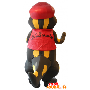 Mascot ganske svart og gul salamander kledd i rødt - MASFR20107 - Maskoter av havet