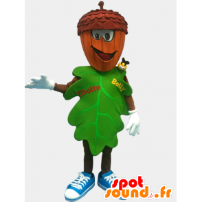 Mascot πράσινο φύλλο με ένα βελανίδι κεφαλή σχήματος - MASFR20119 - φυτά μασκότ