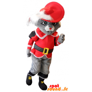 Cat Mascot punt grå med en rød drakt - MASFR20127 - Cat Maskoter