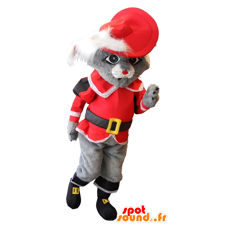 Cat Mascot punt grå med en rød drakt - MASFR20127 - Cat Maskoter Cat Mascot punt grå med en rød drakt - MASFR20127 - Cat Maskoter