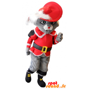 Cat Mascot punt grå med en rød drakt - MASFR20127 - Cat Maskoter