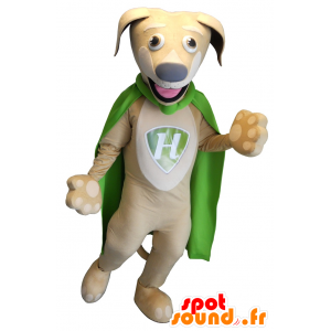 Béžové a bílý pes maskot se zeleným pláštěnku - MASFR20129 - psí Maskoti