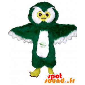 Grüne Eule Maskottchen, weiß und gelb, alle haarigen - MASFR20130 - Maskottchen der Vögel