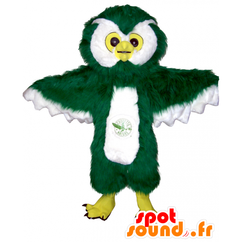 Grüne Eule Maskottchen, weiß und gelb, alle haarigen - MASFR20130 - Maskottchen der Vögel Grüne Eule Maskottchen, weiß und gelb, alle haarigen - MASFR20130 - Maskottchen der Vögel