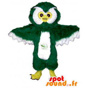 Grüne Eule Maskottchen, weiß und gelb, alle haarigen - MASFR20130 - Maskottchen der Vögel