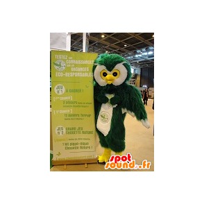 Grüne Eule Maskottchen, weiß und gelb, alle haarigen - MASFR20130 - Maskottchen der Vögel