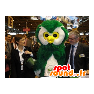 Grüne Eule Maskottchen, weiß und gelb, alle haarigen - MASFR20130 - Maskottchen der Vögel