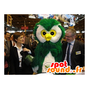 Grüne Eule Maskottchen, weiß und gelb, alle haarigen - MASFR20130 - Maskottchen der Vögel