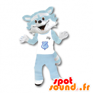 Vaskebjørn maskot hvitt og blått scrubber - MASFR20146 - Maskoter av valper