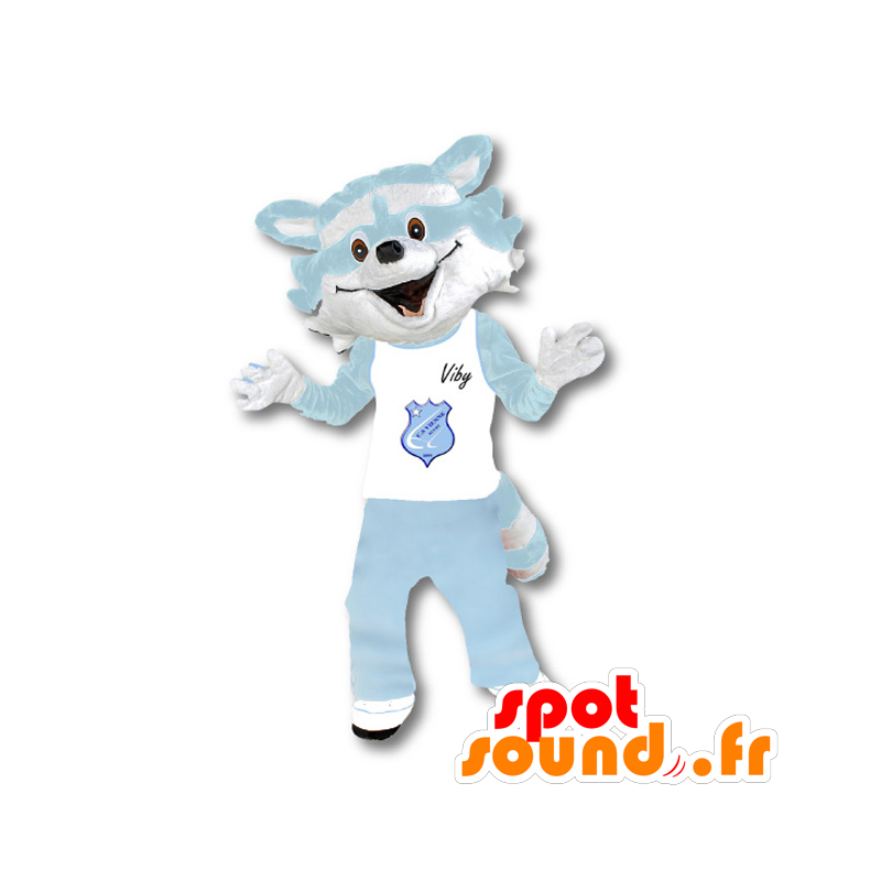 Raccoon mascotte scrubber bianco e blu - MASFR20146 - Mascotte di cuccioli Raccoon mascotte scrubber bianco e blu - MASFR20146 - Mascotte di cuccioli