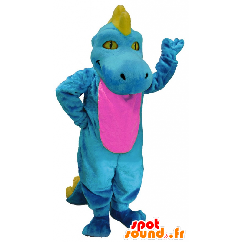 Mascot blå dinosaur, rosa og gul - MASFR20151 - Dinosaur Mascot
