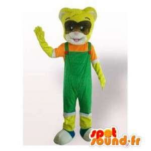 Mascot maskert gul bjørn med en farget kjeledress - MASFR006398 - bjørn Mascot