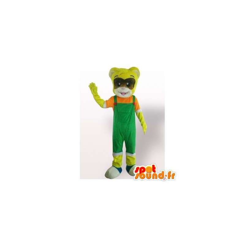 Yellow bear mascot mask with colored overalls - MASFR006398 - Bear mascot