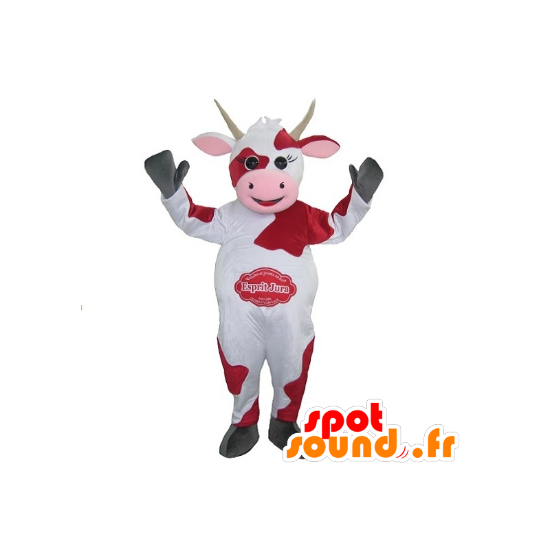 Valkoinen lehmän maskotti, punainen ja pinkki - MASFR20154 - lehmä Maskotteja Valkoinen lehmän maskotti, punainen ja pinkki - MASFR20154 - lehmä Maskotteja