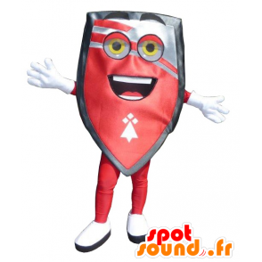 Rød, sort og grå skjoldmaskot, kæmpe - Spotsound maskot kostume