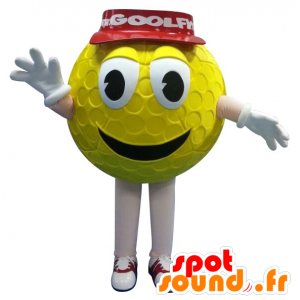 Amarelo mascote bola de golfe com um boné vermelho - MASFR20170 - mascote esportes