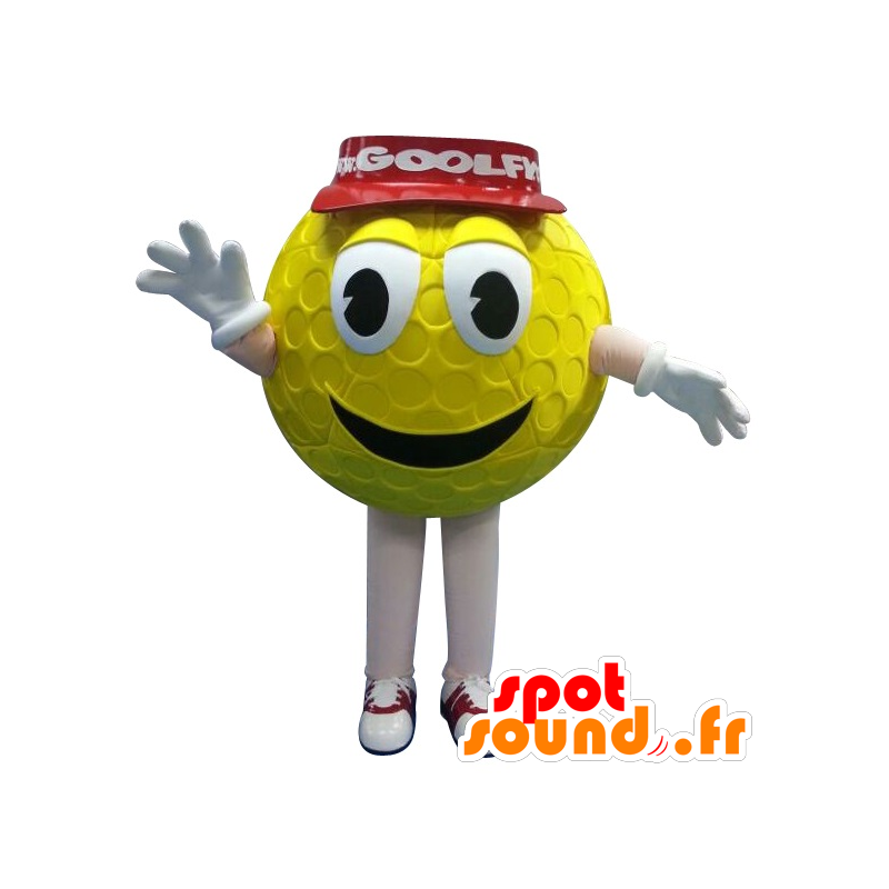 Amarelo mascote bola de golfe com um boné vermelho - MASFR20170 - mascote esportes Amarelo mascote bola de golfe com um boné vermelho - MASFR20170 - mascote esportes