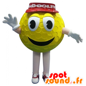Amarelo mascote bola de golfe com um boné vermelho - MASFR20170 - mascote esportes