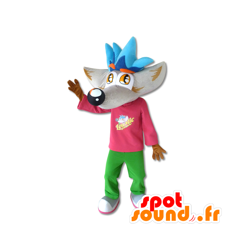 Jätte vargmaskot, med ett stort huvud - Spotsound maskot Jätte vargmaskot, med ett stort huvud - Spotsound maskot