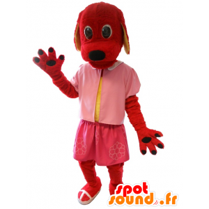 Red Dog maskotti pukeutunut pinkki - MASFR20218 - koira Maskotteja