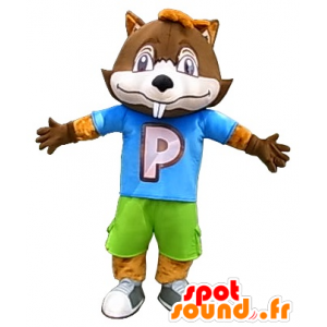 Iso ruskea majava maskotti värikäs asu - MASFR20221 - Mascottes de castor