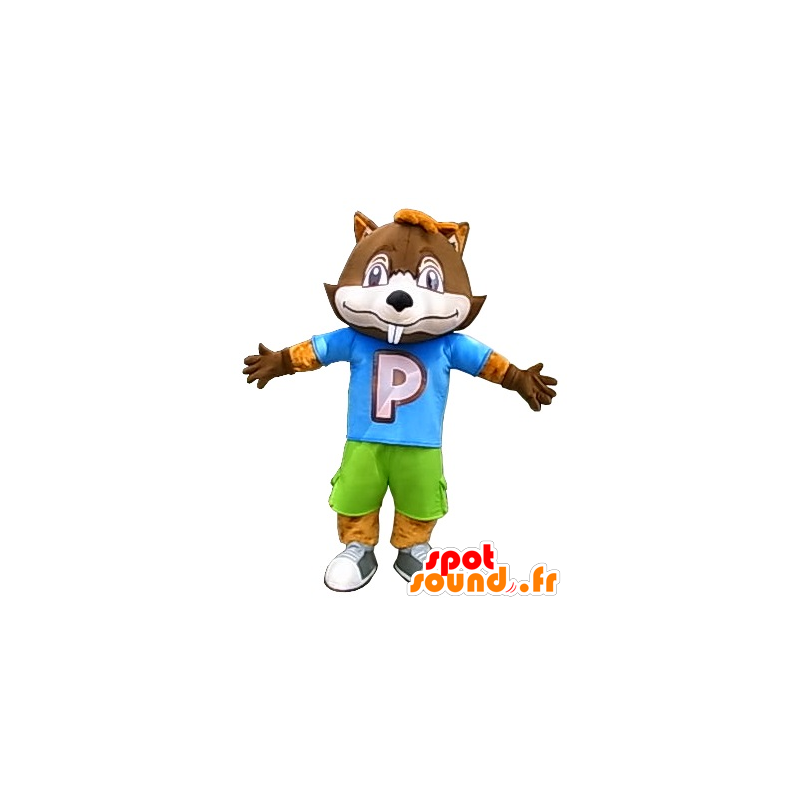 Iso ruskea majava maskotti värikäs asu - MASFR20221 - Mascottes de castor Iso ruskea majava maskotti värikäs asu - MASFR20221 - Mascottes de castor