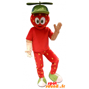 Red and yellow giant strawberry mascot - MASFR20226 - Fruit mascot