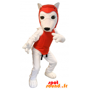 Valkoinen koira maskotti pukeutunut Taekwondo - MASFR20227 - koira Maskotteja