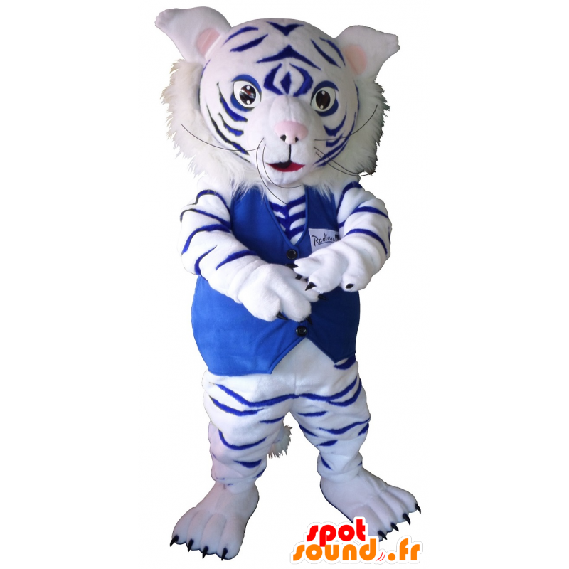 Maskot bílý a modrý tygr - MASFR20232 - Tiger Maskoti Maskot bílý a modrý tygr - MASFR20232 - Tiger Maskoti