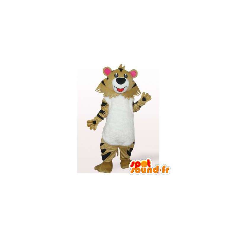 Tiger Mascot beige, bianco e nero. Tiger costume - MASFR006404 - Mascotte tigre