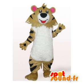 Mascot beige tiger, hvit og sort. Tiger Suit - MASFR006404 - Tiger Maskoter