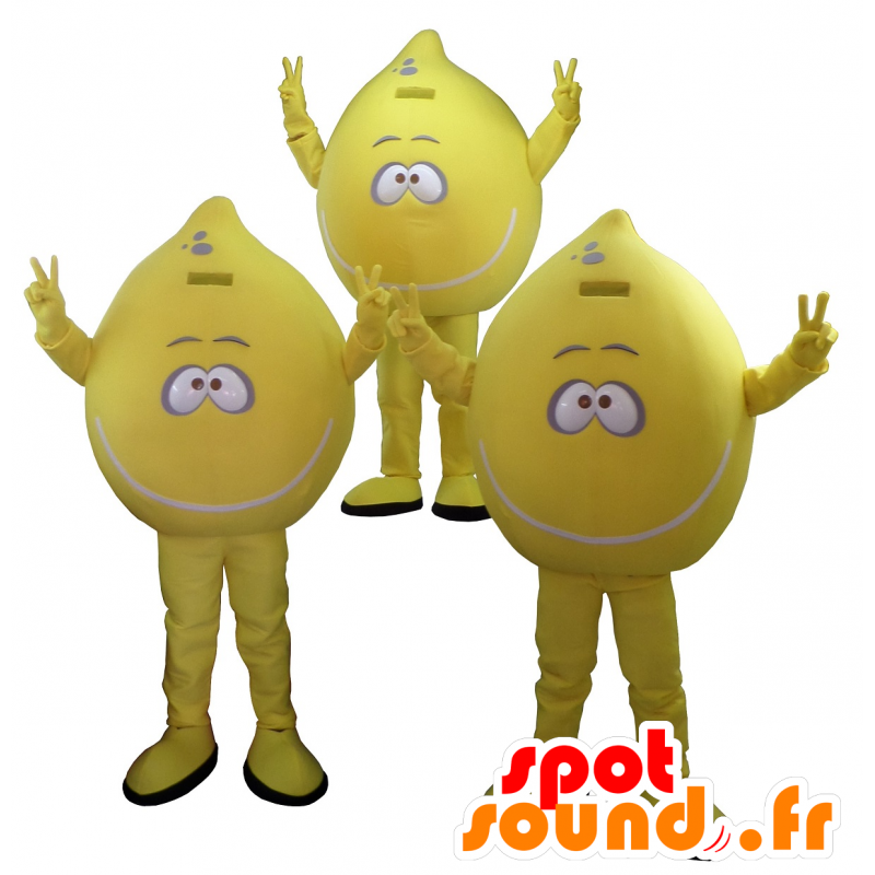 Sett med 3 sitroner maskoter - MASFR20250 - frukt Mascot Sett med 3 sitroner maskoter - MASFR20250 - frukt Mascot