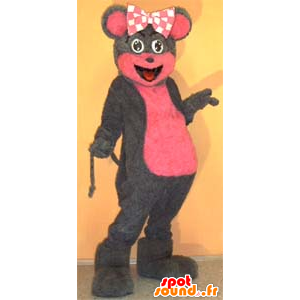 Grå och rosa musmaskot - Spotsound maskot