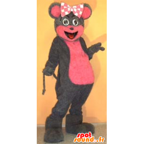 Grå och rosa musmaskot - Spotsound maskot