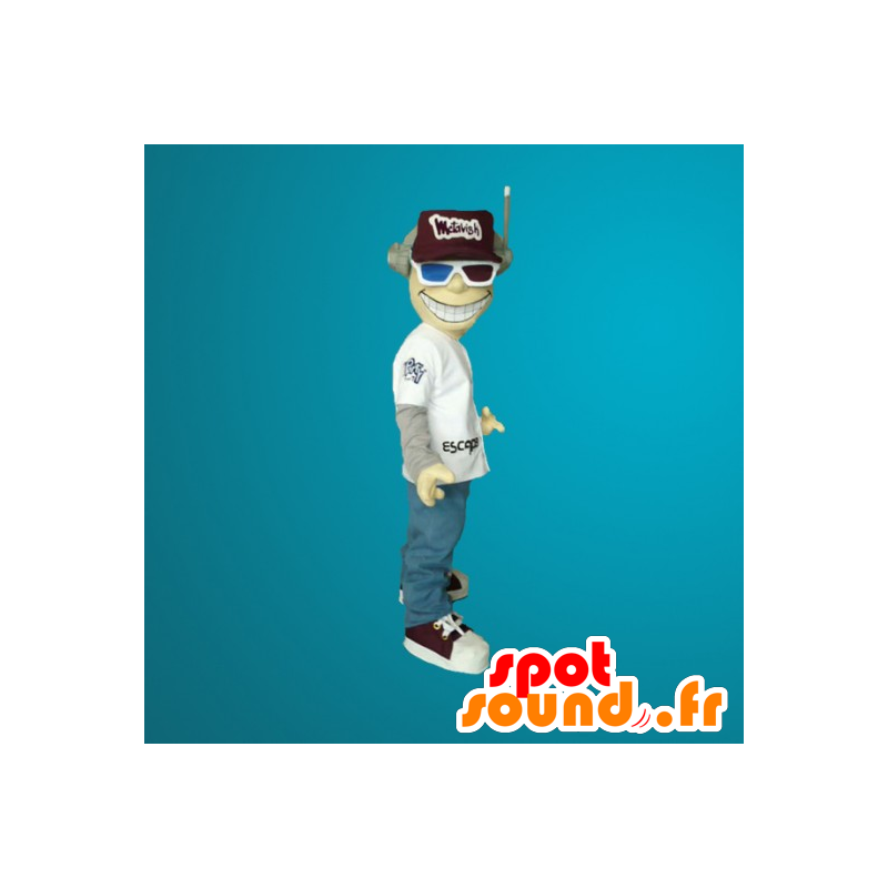 Maskotmand med hjelm og 3D-briller - Spotsound maskot kostume Maskotmand med hjelm og 3D-briller - Spotsound maskot kostume