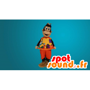 Mascote macaco marrom vestida no equipamento alaranjado - MASFR20276 - macaco Mascotes
