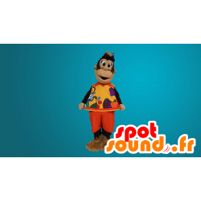 Mascote macaco marrom vestida no equipamento alaranjado - MASFR20276 - macaco Mascotes