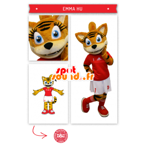 Oranje kat mascotte, Tabby, verkleed als cheerleader - MASFR20289 - Cat Mascottes