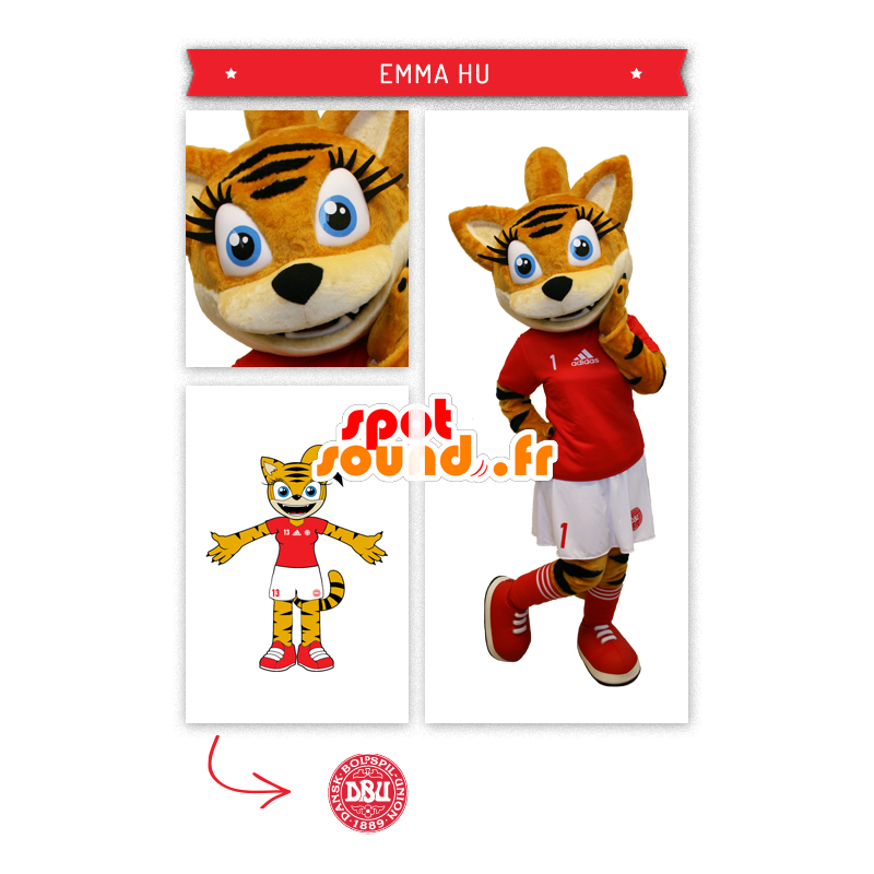 Oranje kat mascotte, Tabby, verkleed als cheerleader - MASFR20289 - Cat Mascottes